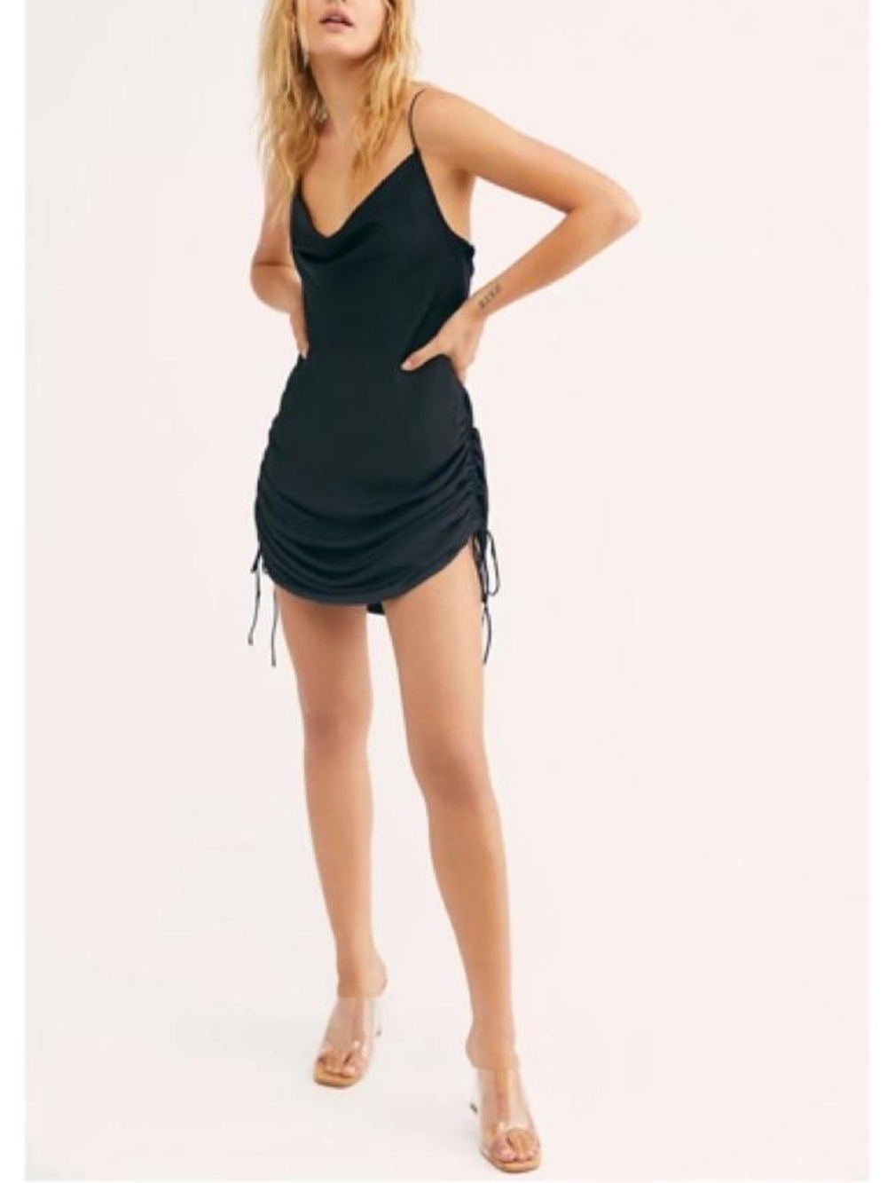 Free People Black Ruched Mini Slip Dress